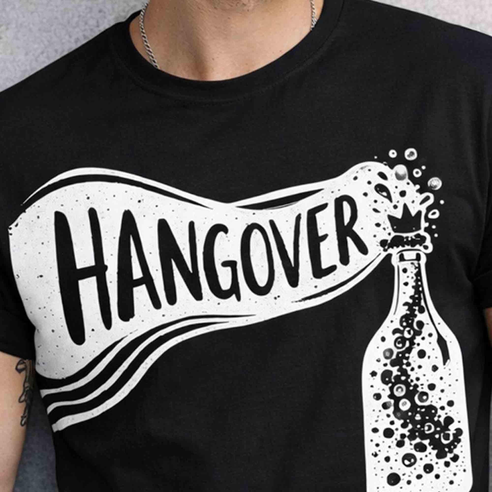 Mens Half Round Neck HANGOVER Printed Tshirt Black