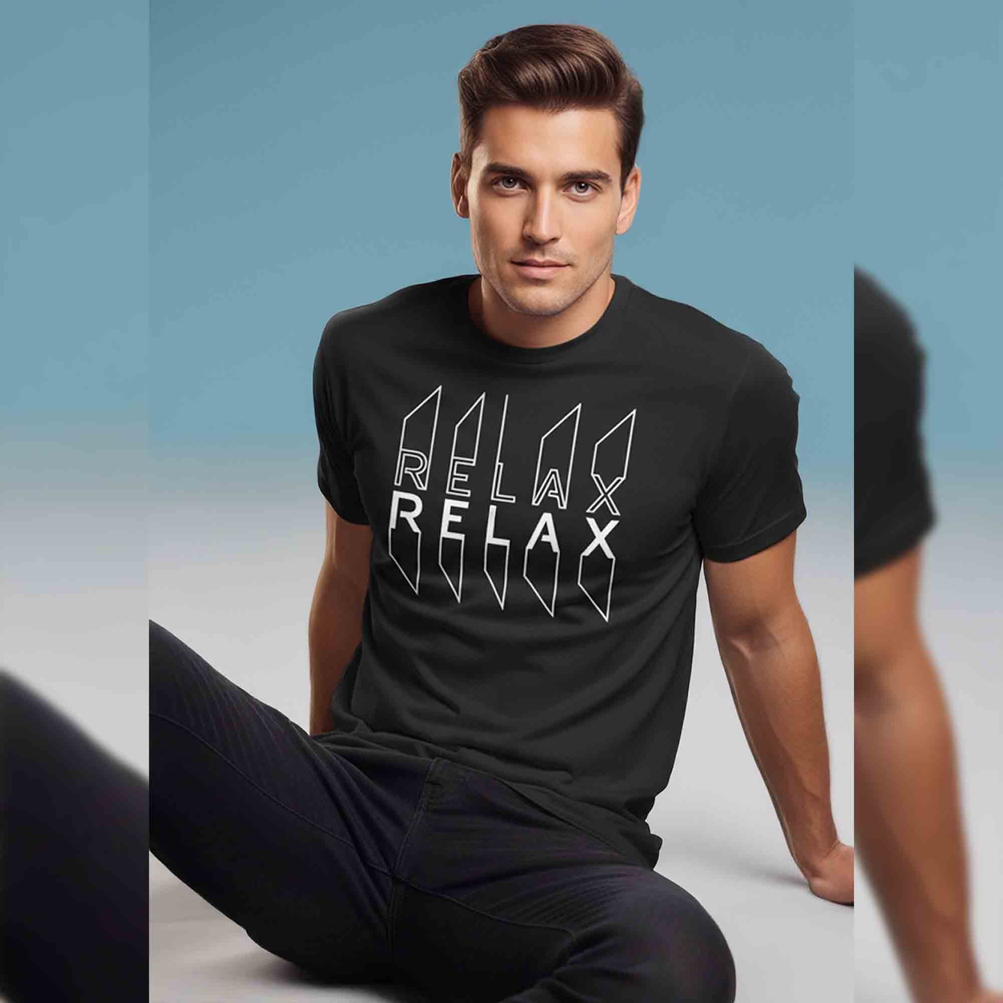 Men Half Sleeve Design Printed Tshirt Black
