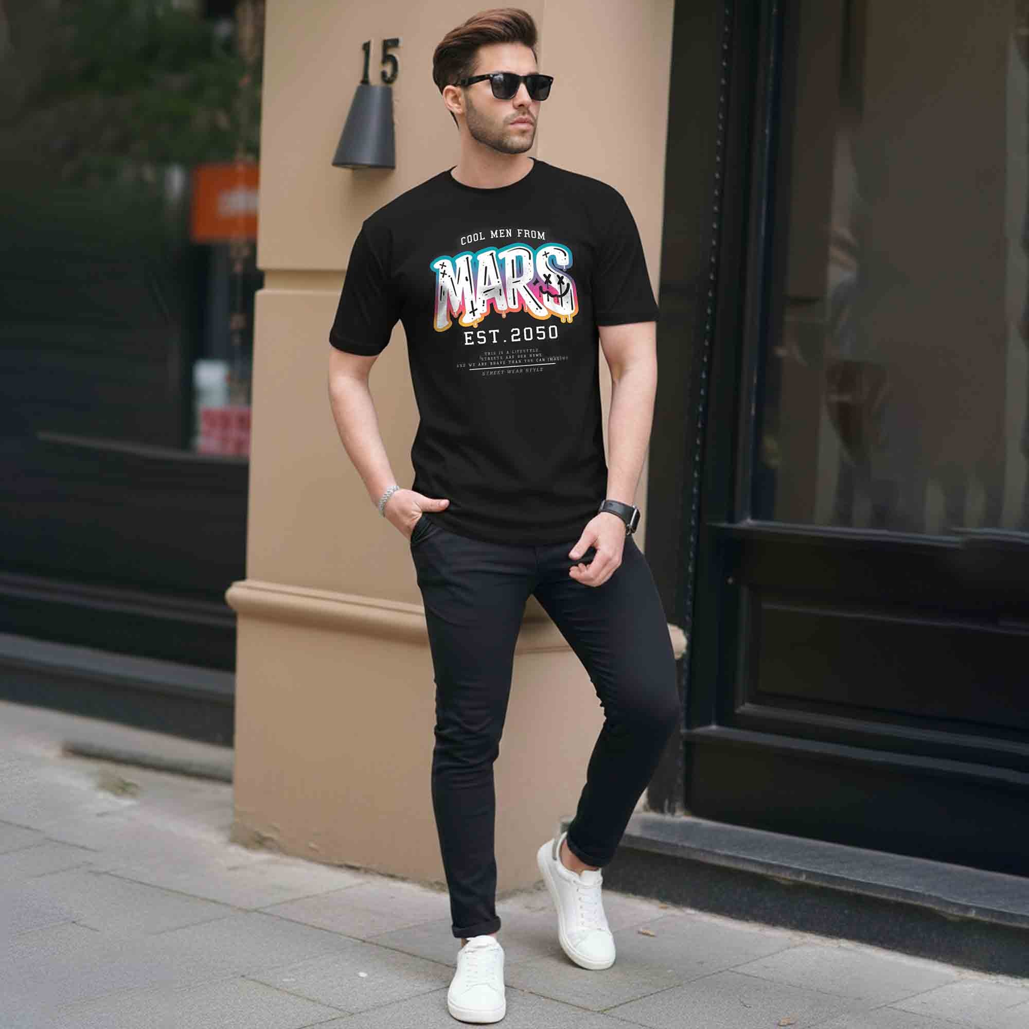 Men Half Sleeve Printed Tshirt Black