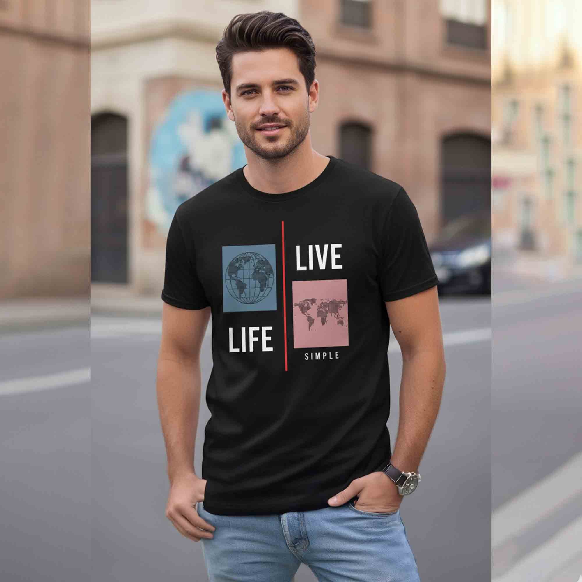 Men Half Sleeve Printed Tshirt Black