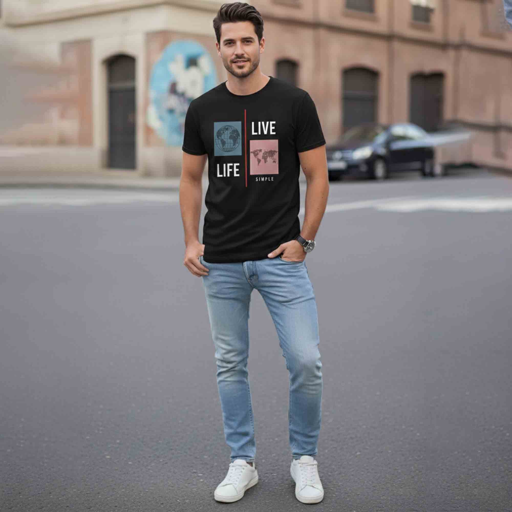 Men Half Sleeve Printed Tshirt Black