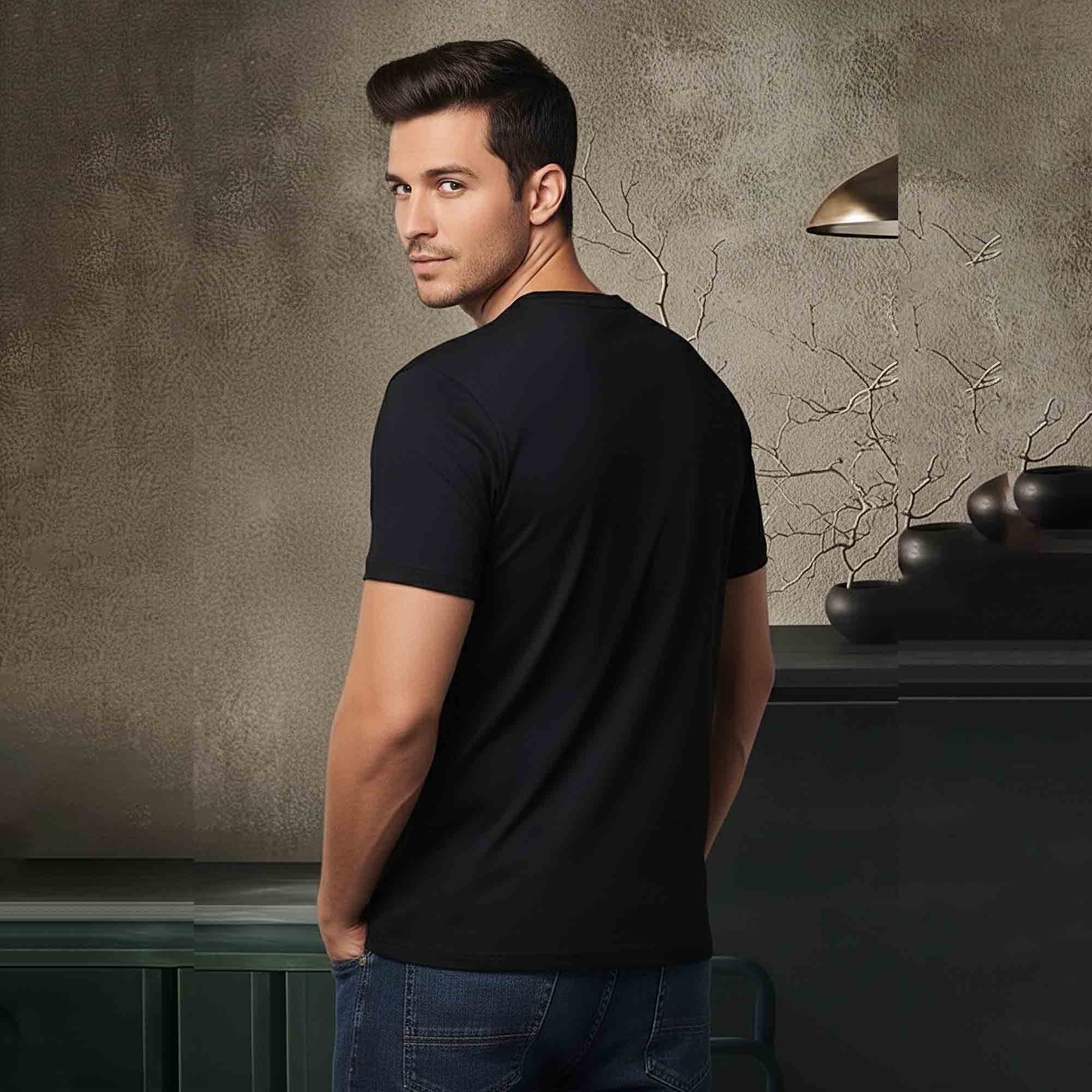 Men Half Sleeve Design Printed Tshirt Black