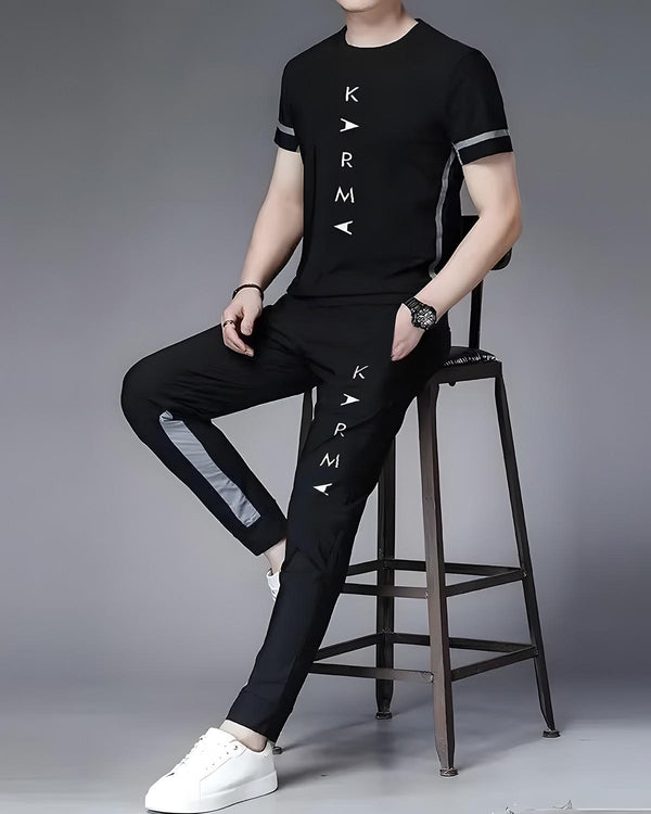 Tracksuit For Men Printed T-shirt & Black Printed Trackpant