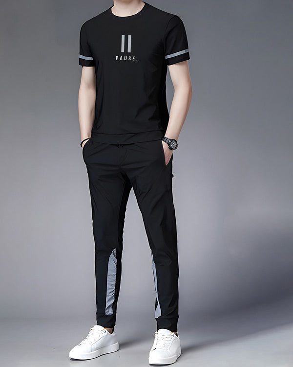Tracksuit For Men Printed T-shirt & Black Printed Trackpant