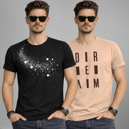 (Pack Of 2) Half Sleeve Typography Printed T-shirts