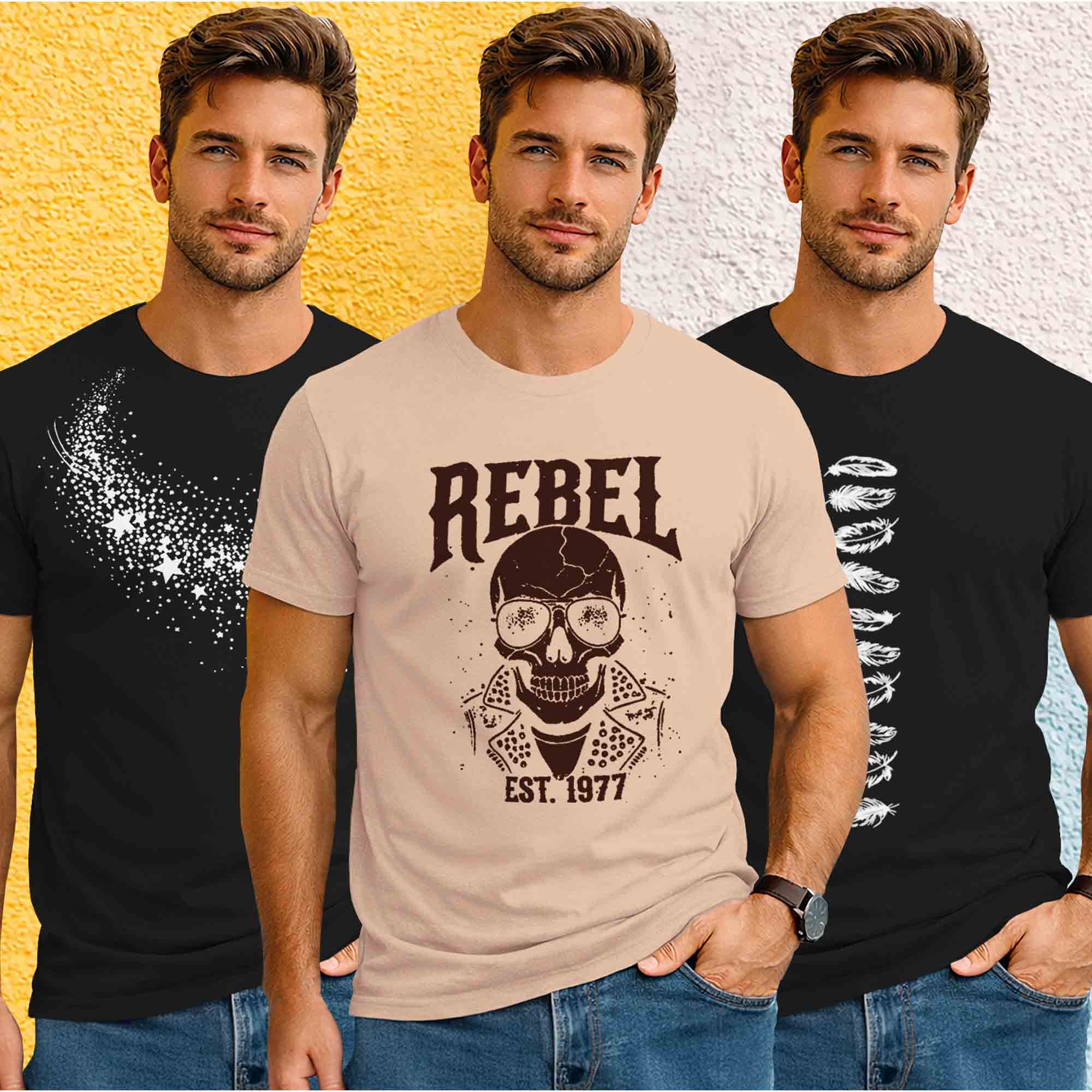 Mens (Pack Of 3) Half Sleeve Printed Tshirts