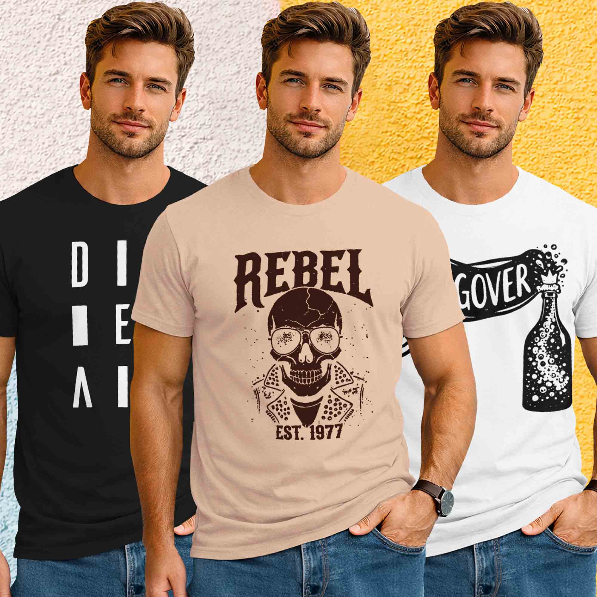 Mens (Pack Of 3) Half Sleeve Printed Tshirts