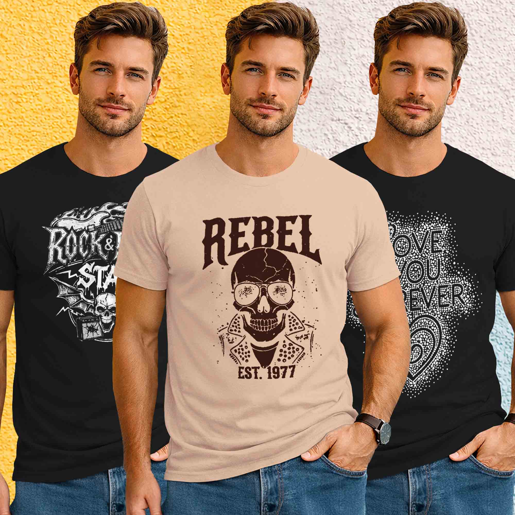 Mens (Pack Of 3) Half Sleeve Printed Tshirts