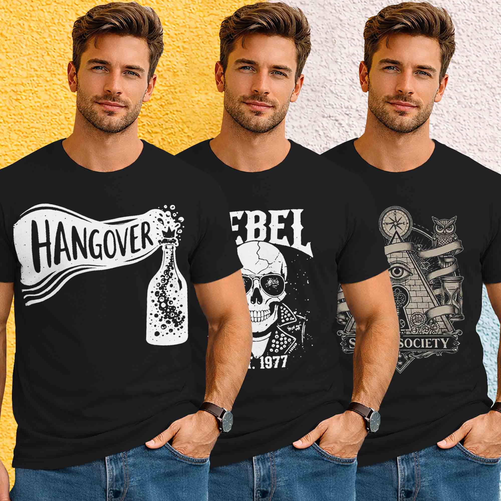 Mens (Pack Of 3) Half Sleeve Printed Tshirts