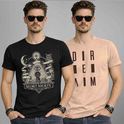 Pack Of 2 Graphics Printed Men Half Sleeve Combo T-shirts - 16 Variants