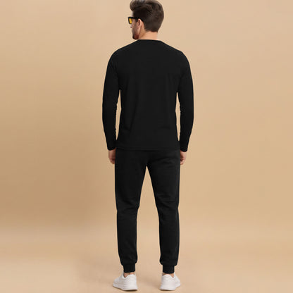 Full Sleeve Printed Black Tshirt & Plain Black Trackpant