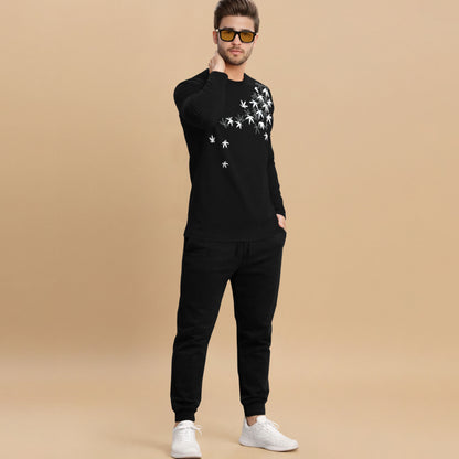 Full Sleeve Printed Black Tshirt & Plain Black Trackpant