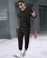 Tracksuit For Men - Full Sleeve Black T-shirt / Black Printed Trackpant