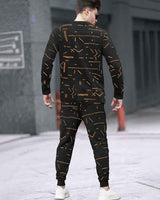 Tracksuit For Men - Full Sleeve Black T-shirt / Black Printed Trackpant