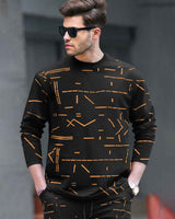 Tracksuit For Men - Full Sleeve Black T-shirt / Black Printed Trackpant