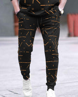 Tracksuit For Men - Full Sleeve Black T-shirt / Black Printed Trackpant