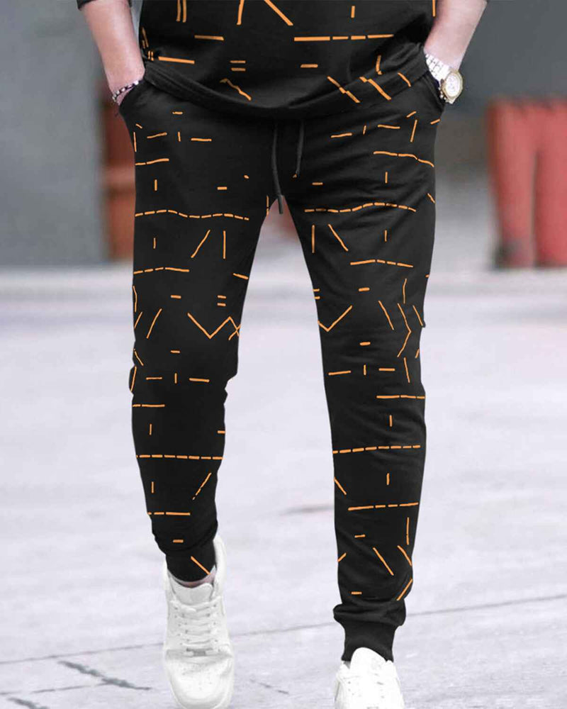 Tracksuit For Men - Full Sleeve Black T-shirt / Black Printed Trackpant