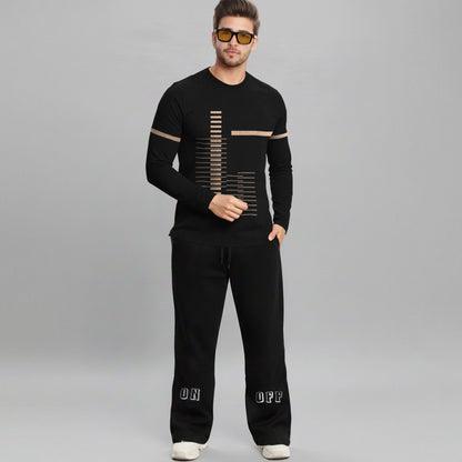 Out Fit Set For Printed Black Tshirt & Black Trackpant
