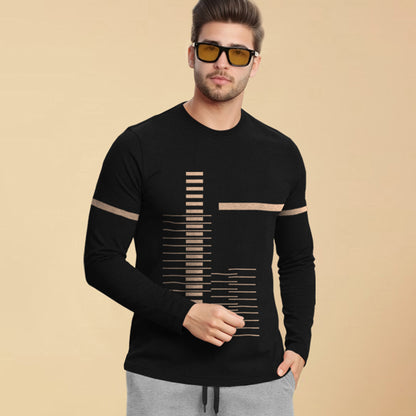 Out Fit Set Full Sleeve Printed Black Tshirt Matching Grey Trackpant