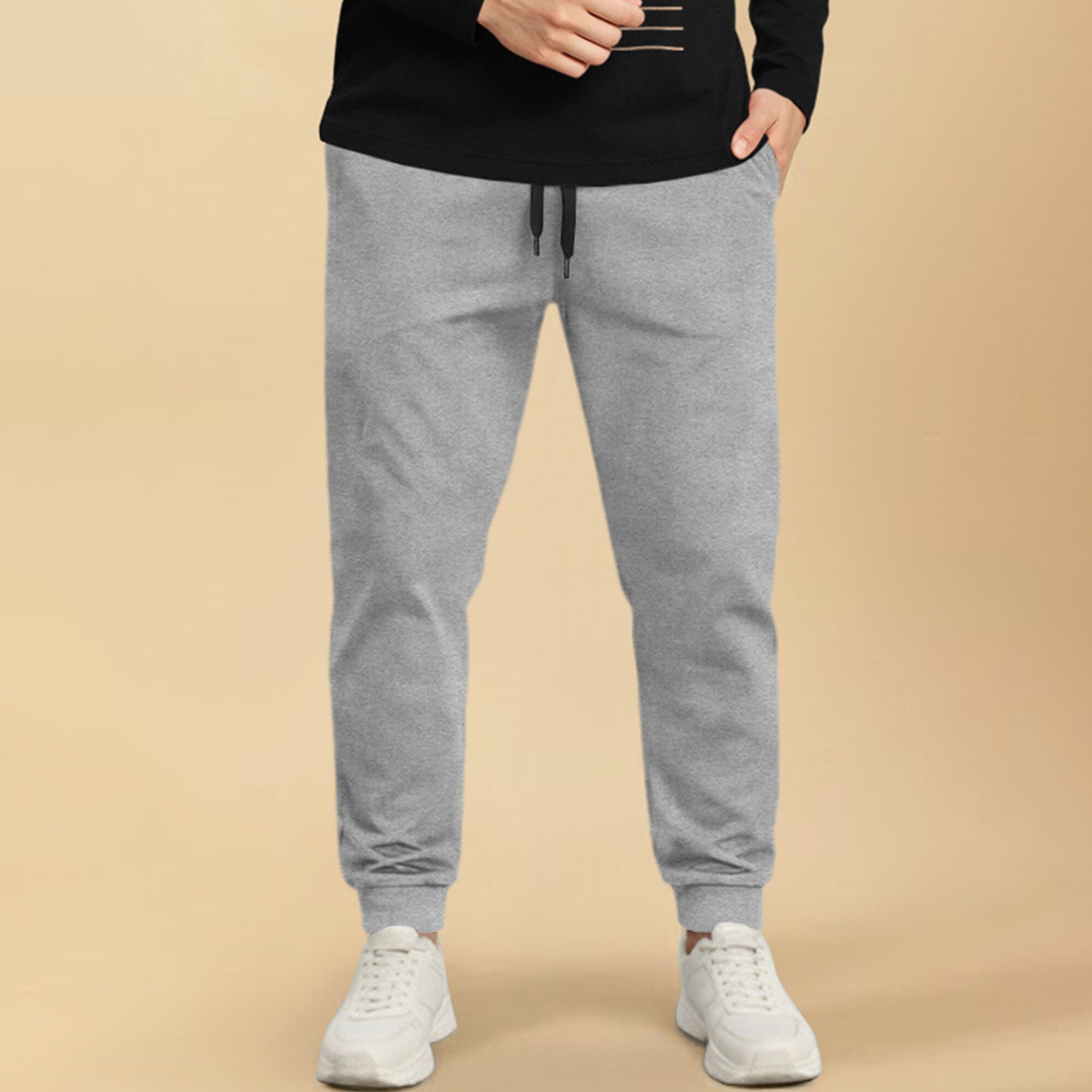 Out Fit Set Full Sleeve Printed Black Tshirt Matching Grey Trackpant