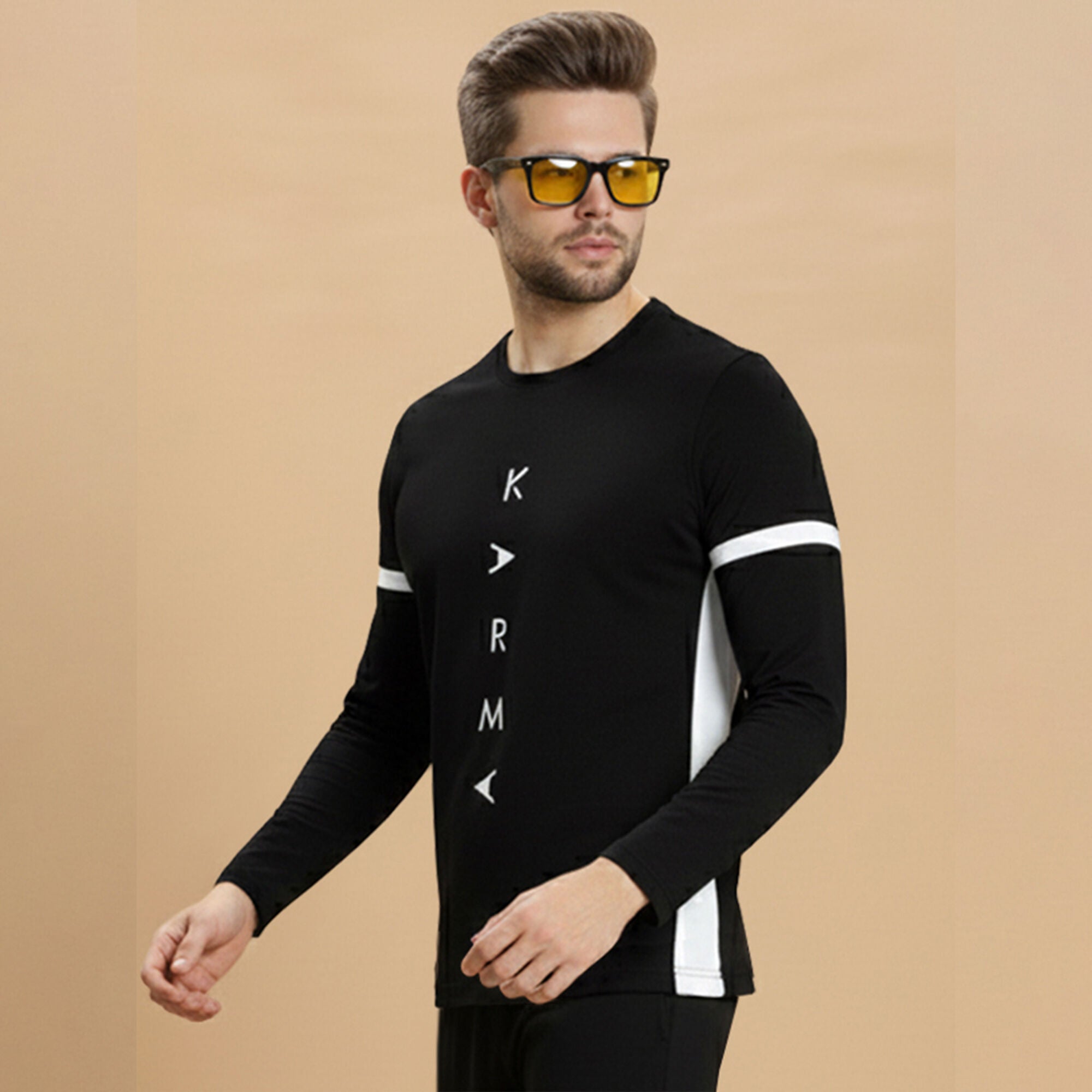 Out Fit Set Full Sleeve Printed Black Tshirt Matching Black Trackpant