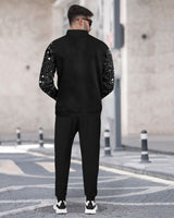 Tracksuit For Men Round Neck Black Star Printed jacket / Black Plain Trackpant