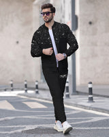 Tracksuit For Men Round Neck Black Star Printed jacket / Black Printed Trackpant