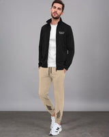 Mens Round Neck Black Winter Jacket / Baige Printed Trackpant