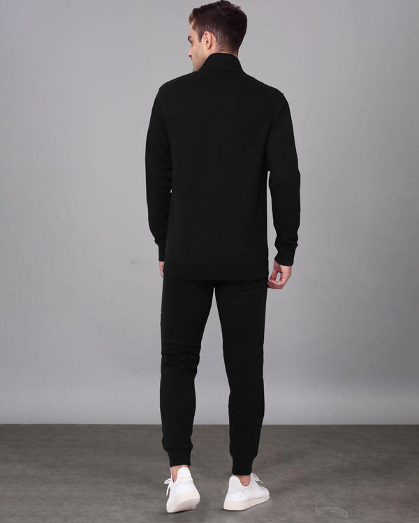 Mens Round Neck Black Winter Jacket / Black Trackpant