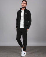 Mens Round Neck Black Winter Jacket / Black Plain Trackpant