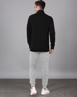 Mens Round Neck Black Winter Jacket / Grey Plain Trackpant