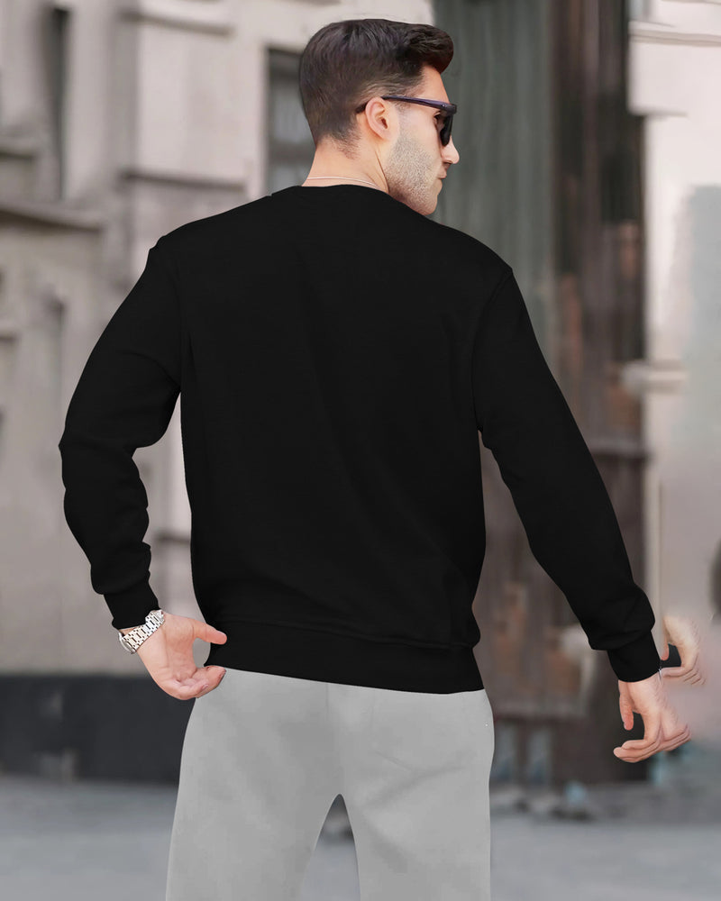 PLAIN BLACK MEN REGULAR FIT CASUAL SWEATSHIRT