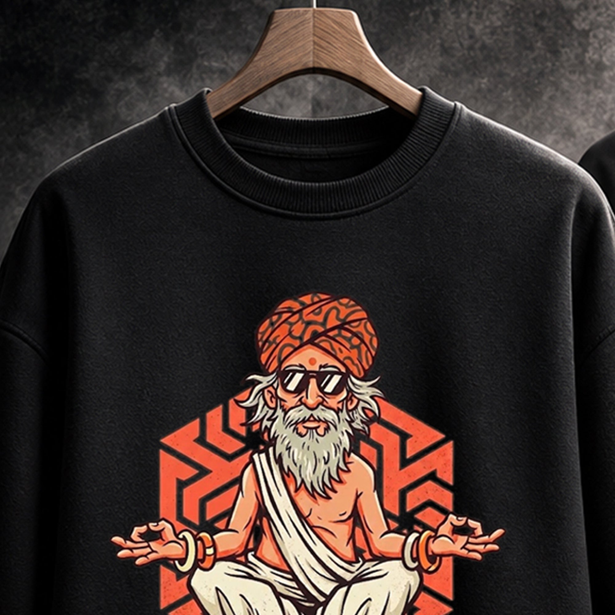 Mens Round Neck Full Sleeve Printed Sweatshirt Black