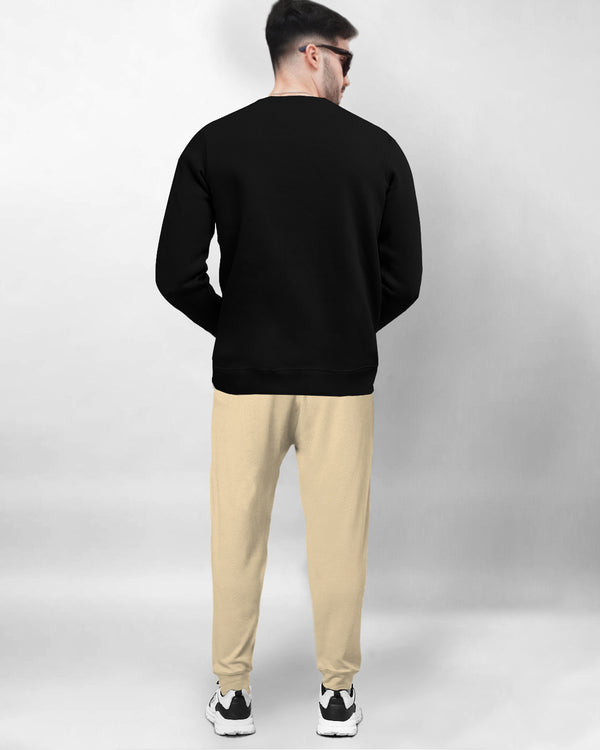 Tracksuit For Men Black Sweatshirt & Beige Track Pant