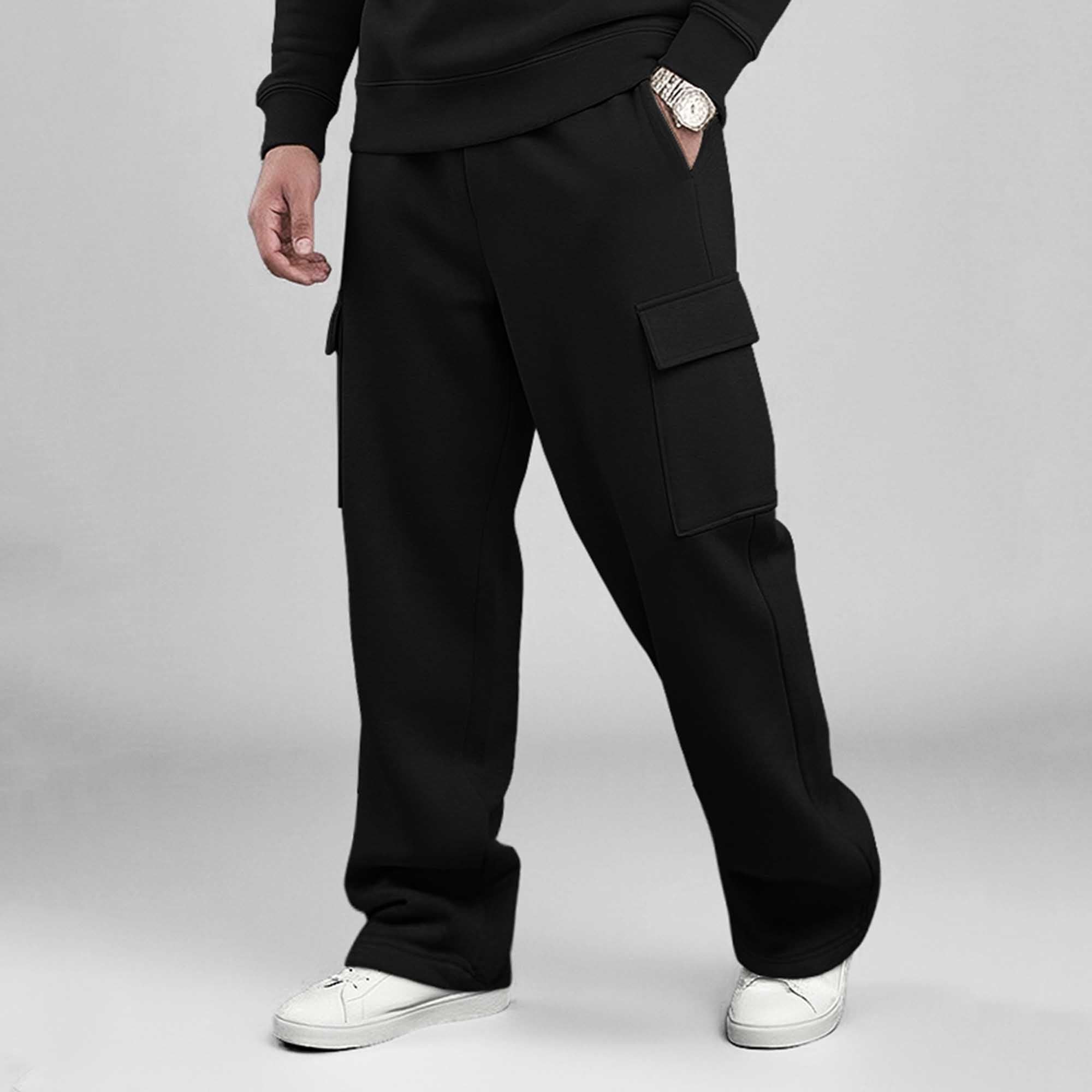 Black Round Neck Sweatshirt and Black Baggy Cargo Tracksuit