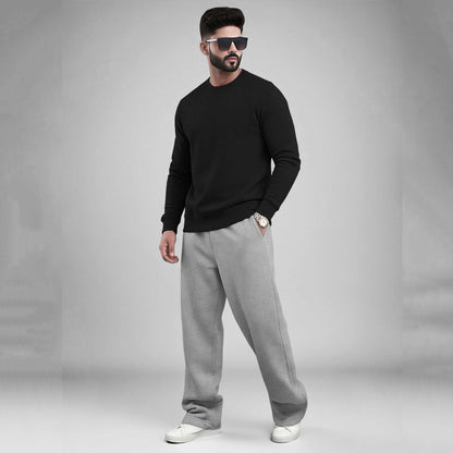 Black Round Neck Sweatshirt and Grey Baggy Cargo Tracksuit