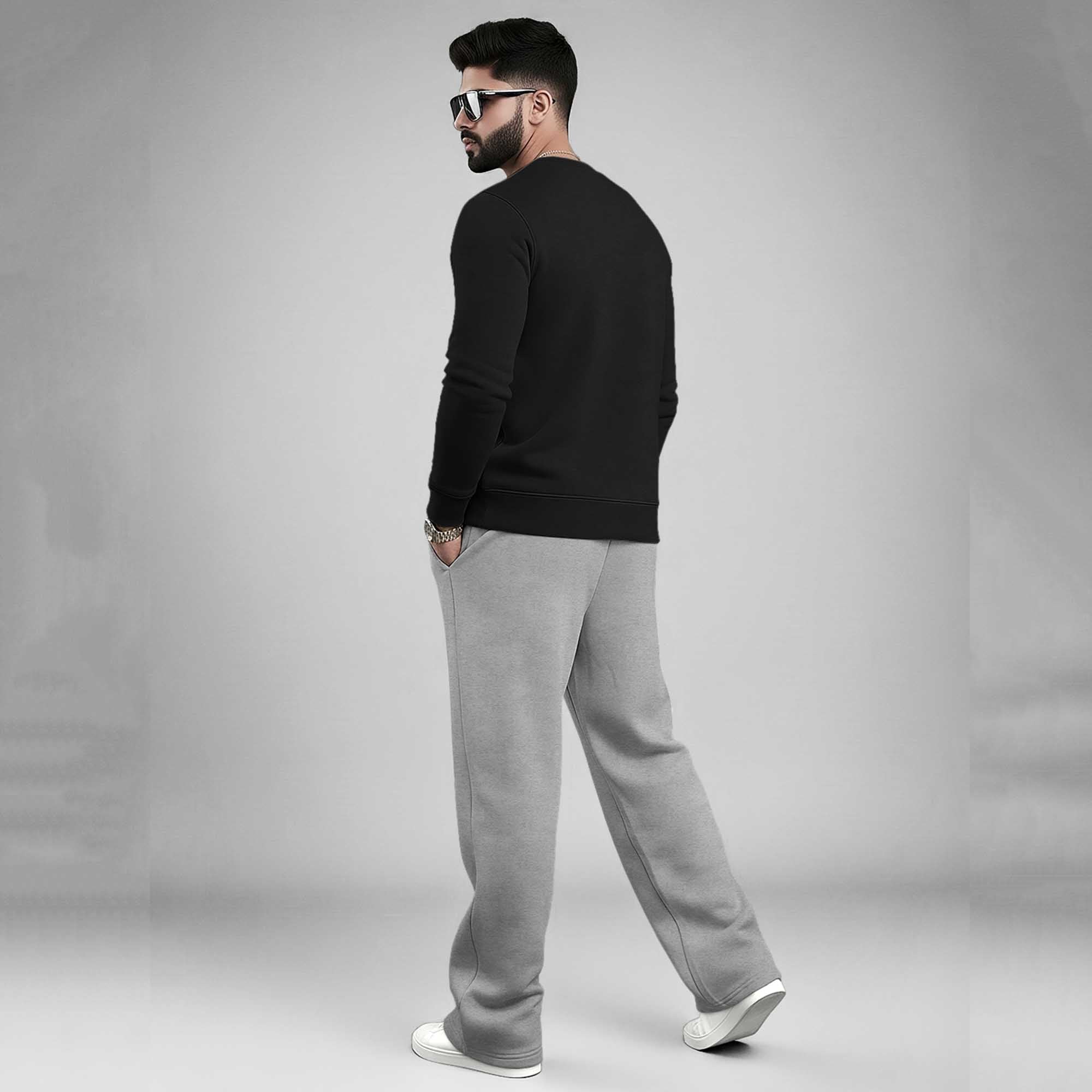 Black Round Neck Sweatshirt and Grey Baggy Cargo Tracksuit