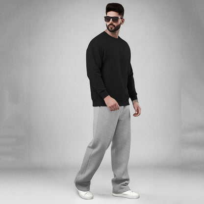 Black Round Neck Sweatshirt and Grey Baggy Cargo Tracksuit