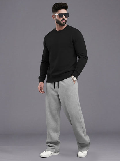 Tracksuit Men Round Neck Plain Sweatshirt & Loose Fit Plain Trackpants
