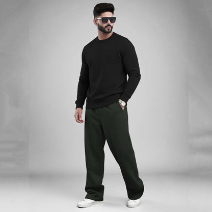 Olive Green High Neck Sweatshirt & Olivegreen Plain Baggy Cargo Tracksuit