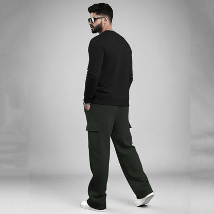 Black Round Neck Sweatshirt and Olivegreen Baggy Cargo Tracksuit