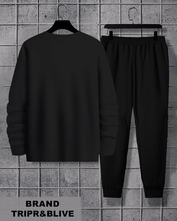 Tracksuit For Mens Round Neck Black T-shirt / Black Trackpant