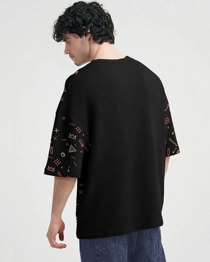Mens All Over Printed Black Drop Shoulder Tshirt