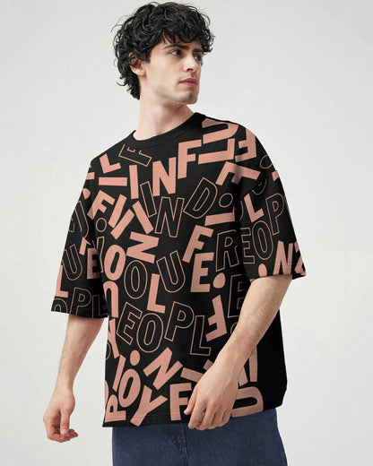 Men Over All Printed Black Over Size T-shirt