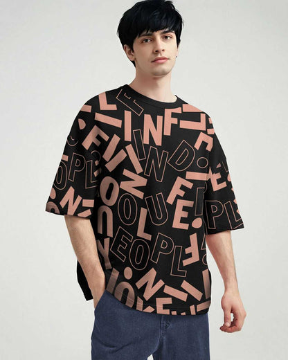 Men Over All Printed Black Over Size T-shirt