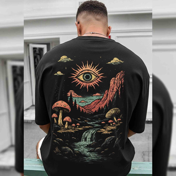 Men Back Printed Loose Fit Baggy Tshirt Black