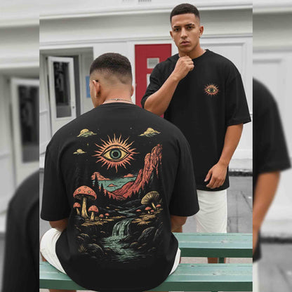 Men Back Printed Loose Fit Baggy Tshirt Black