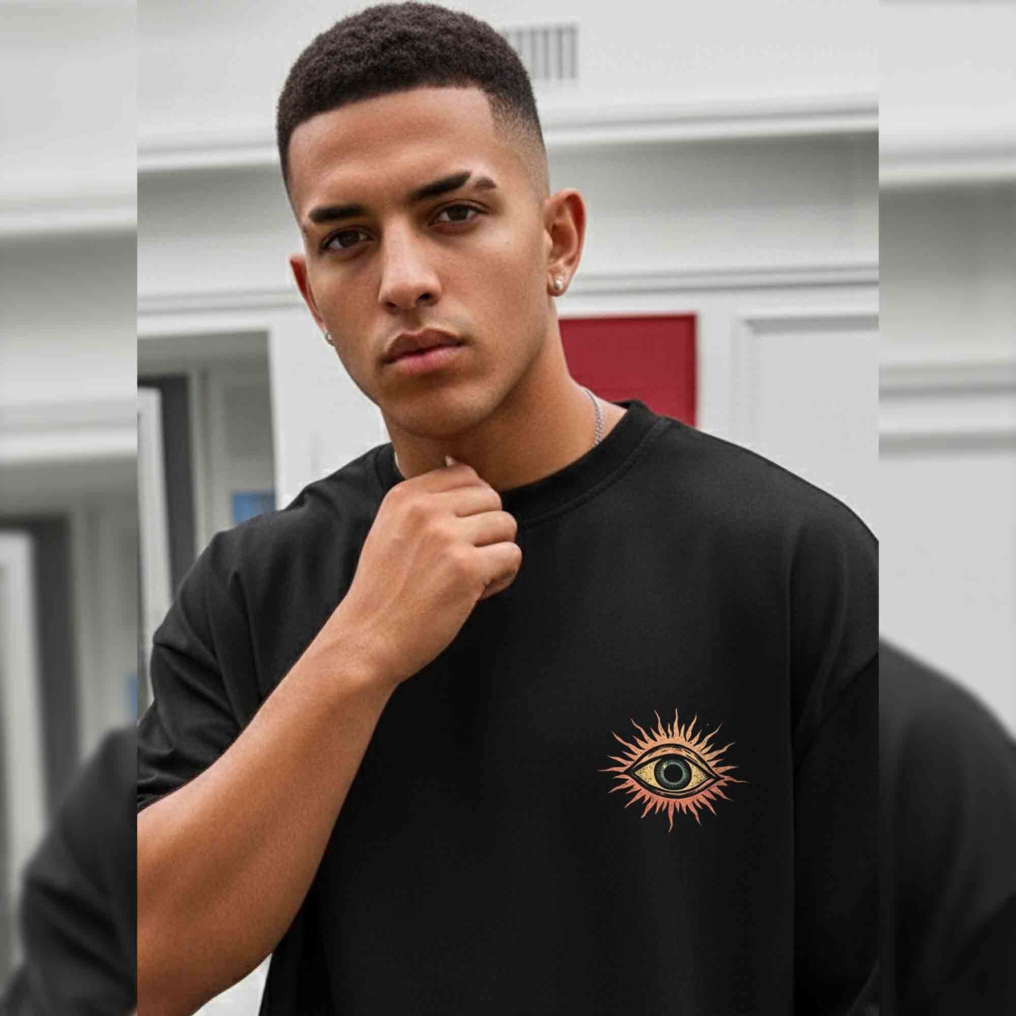 Men Back Printed Loose Fit Baggy Tshirt Black