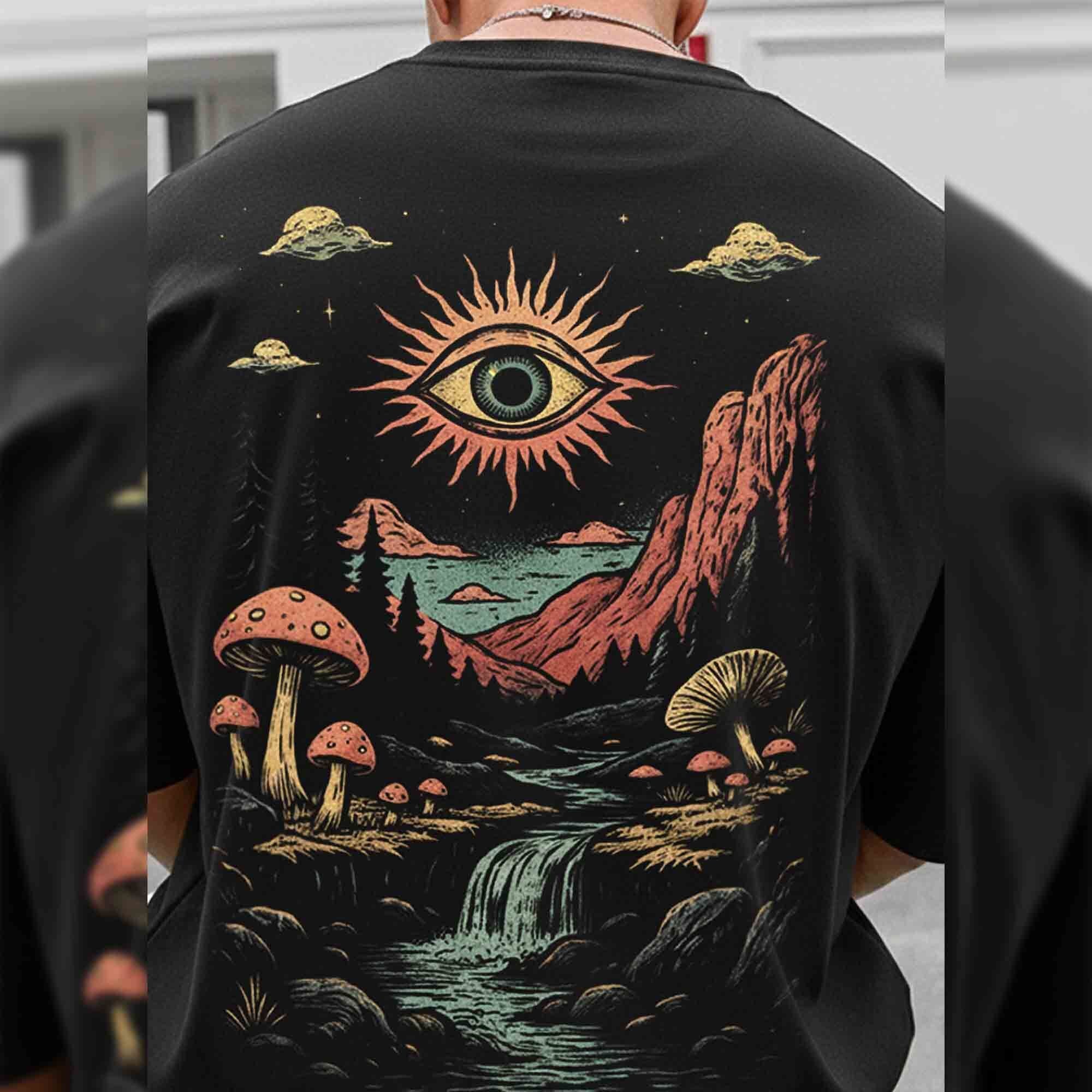 Men Back Printed Loose Fit Baggy Tshirt Black