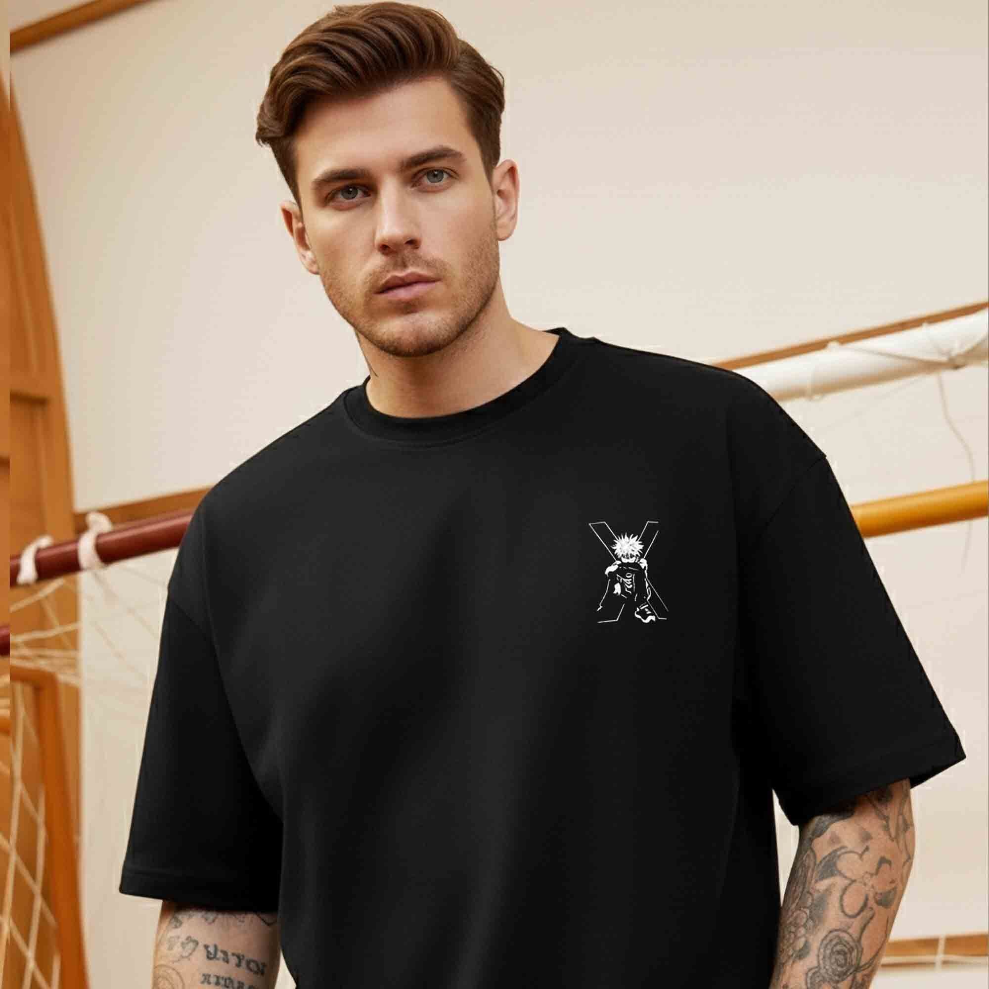 Back Printed Loose Fit Baggy Tshirt Black For Mens